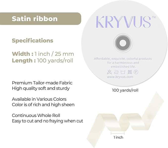 Beige Satin Ribbon 1 inch X Continuous 100 Yards, Single Face Polyester Ribbon - Image 3