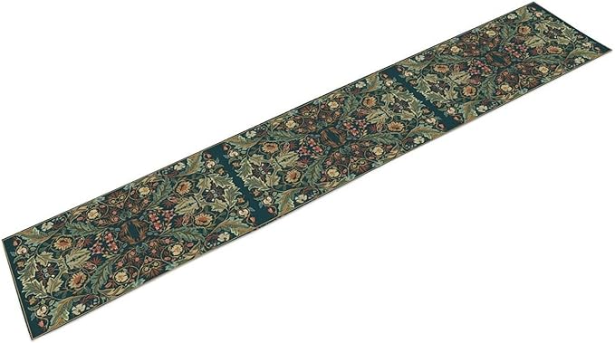 Green Morris Floral Table Runner, Boho Rustic Country Farmhouse Teal Red Rose - Image 7