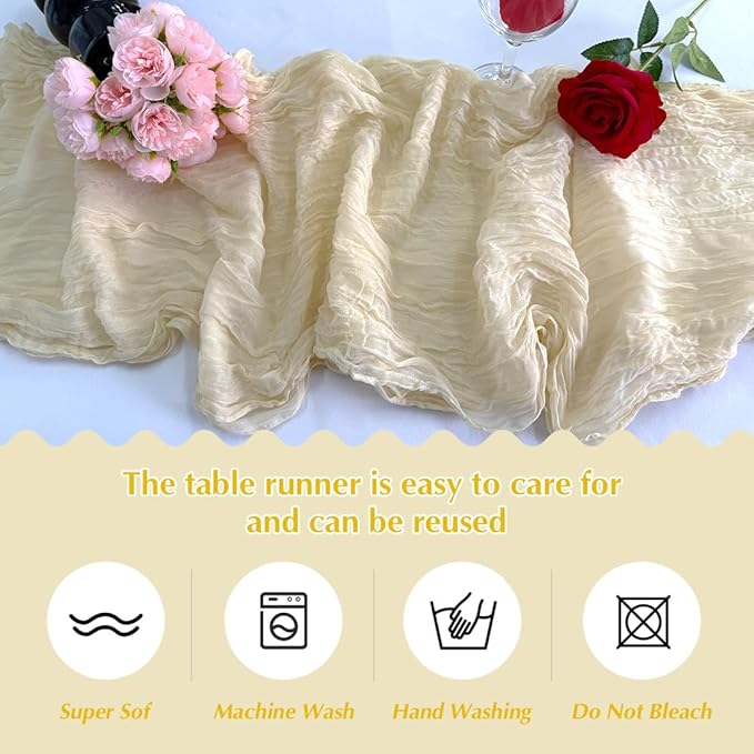 10 Pack Beige Cheesecloth Table Runner -21*120Inch Long Boho Wedding Table Decor - Image 4