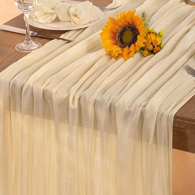 Beige Cheesecloth Table Runner Fall Table Runner 120 Inches Boho Gauze Cream by DeZerlor
