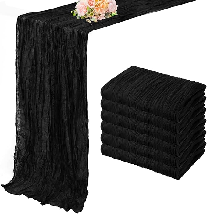 10FT 6 Pack Black Cheesecloth Table Runner 20 x 120 Inch Long Boho Fabric by FoliafeelHome