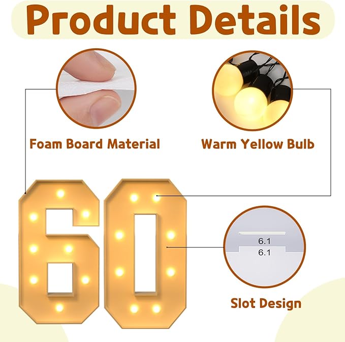 imprsv 3FT Marquee Light Up Numbers, Marquee Numbers 60th Birthday Decorations - Image 4