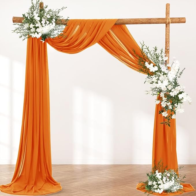 Wedding Arch Draping Fabric 1 Panel 30'' x 18FT Orange Sheer Chiffon Arch - Image 4