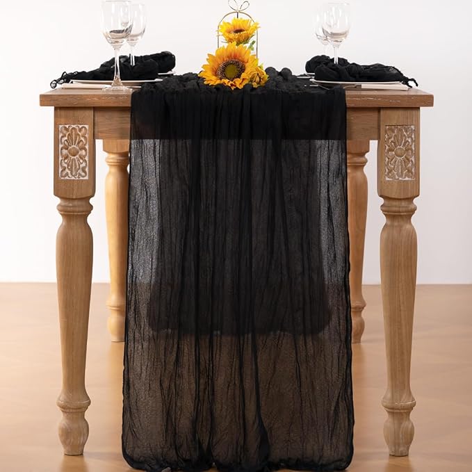 Black Halloween Table Runner 6 Pack Black Cheesecloth Table Runners 120 Inches - Image 4