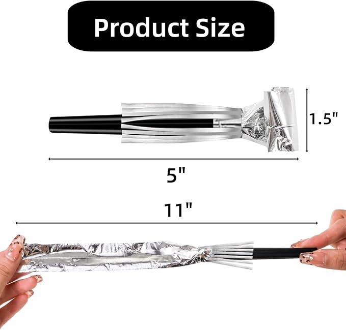 60 Packs Silver Noise Makers, Metallic Fringed Party Blowers, Horns Musical - Image 2