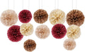 Capesaro Burgundy Beige 12PCS Paper Pom Poms Party Decorations by Capesaro