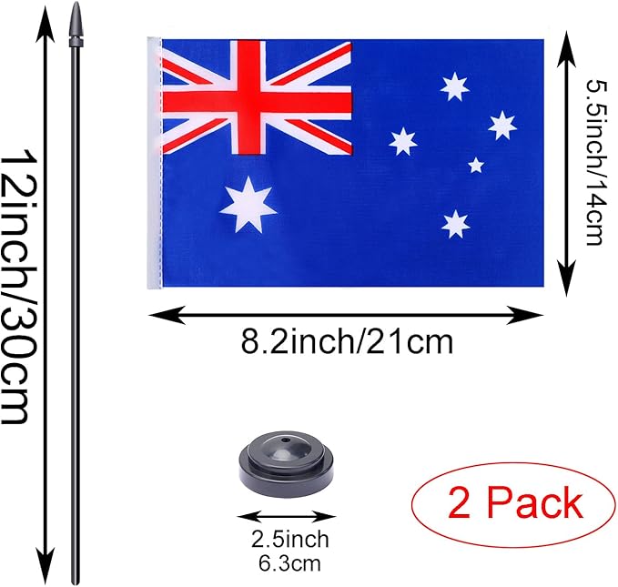 WXTWK 2 Pack Australia Flag Australia Deluxe Desk Flag Set - Image 2