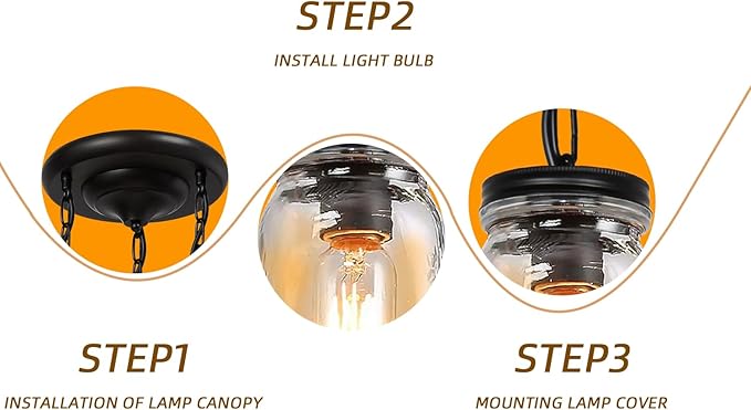 Glass Mason Jar Light Fixtures, 3-Lights Pendant Ceiling Lights Flush Mount - Image 7