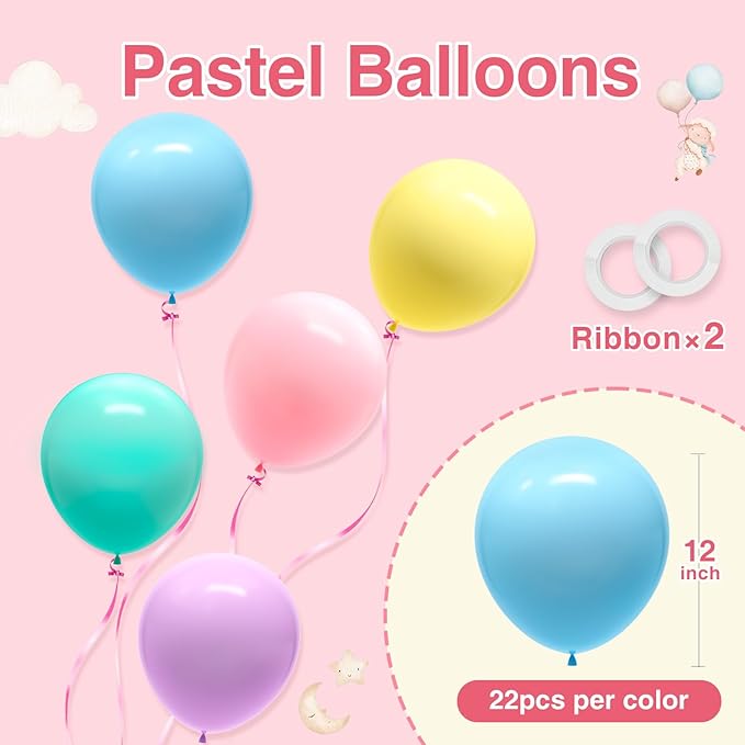 110pcs Pastel Balloons 12 Inch Latex Balloon Arch Kit Assorted Colors - Image 2