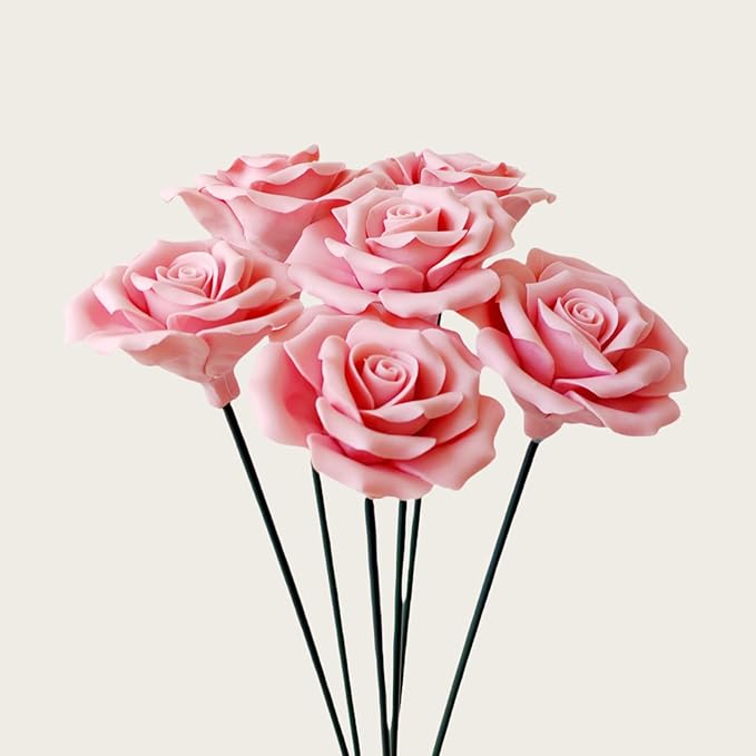6 pcs Handmade Ceramic Roses, Featuring Vibrant Colors and Intricate Petal by wybdtic