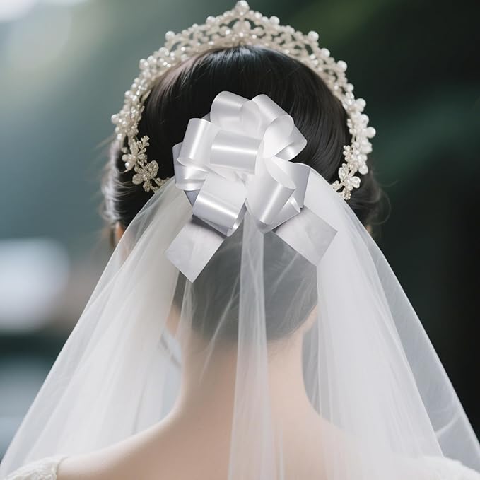 12 PCS 6 Inch White Pull Bows - Image 4