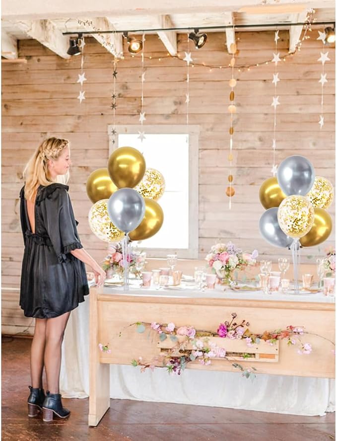 TONIFUL 4 Table Centerpiece Balloon Stand Kit Include Silver Gold Latex - Image 4
