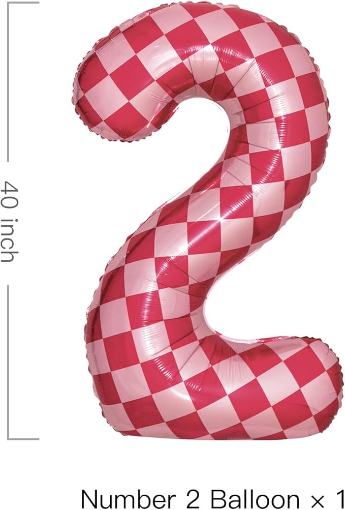 40 Inch Pink Checkered 2 Balloon Large Hot Pink Number Balloons - Image 2