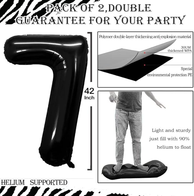 GOER Black Foil Balloons Number 7, Huge Number Balloons - Image 3