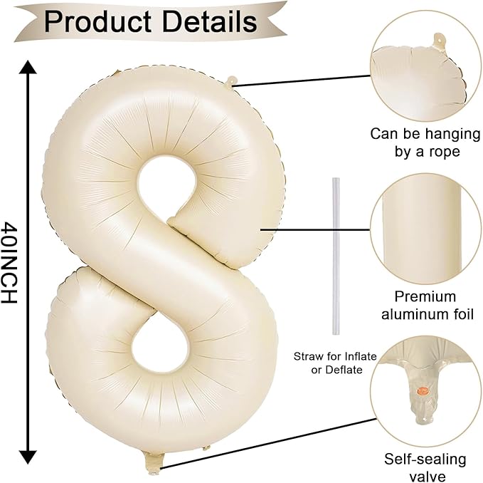 Beige 18th Birthday Balloons Number 18, 40 Inch Large Foil 1 & 8 Numbers - Image 2