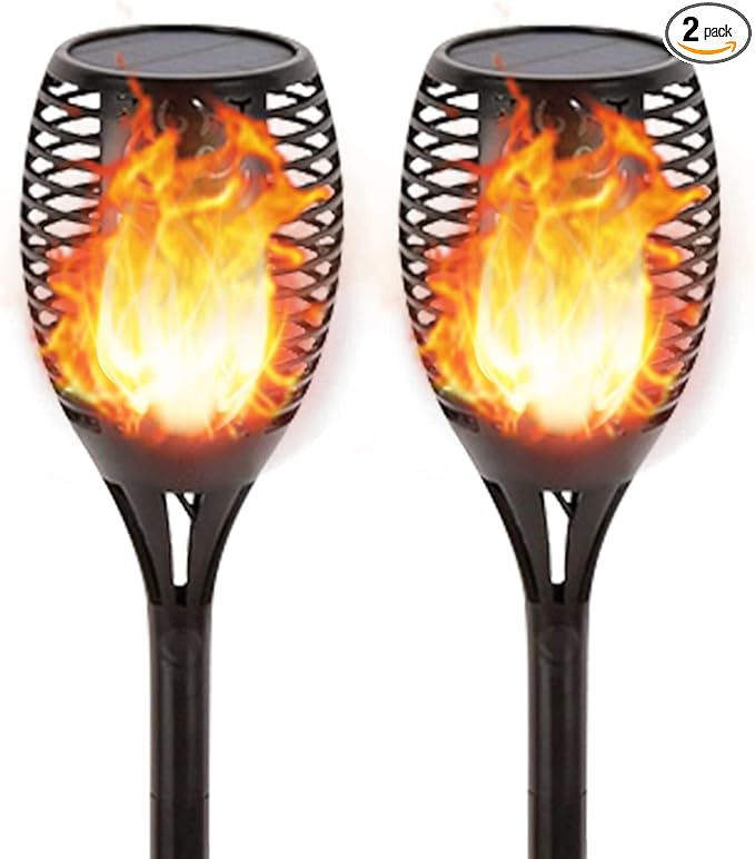 Solar Tiki Torch 43" with Flickering Flame, 99 LED Outdoor Waterproof Solar by Lapeort
