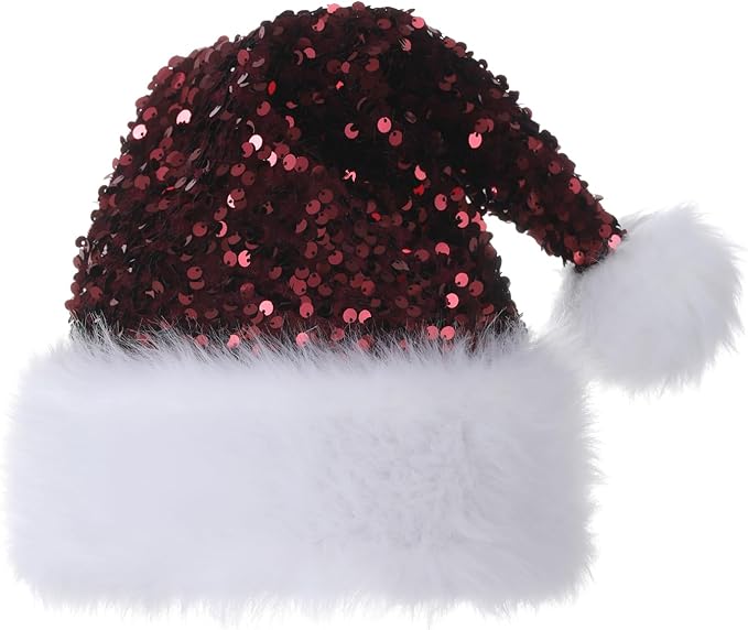 Personalized Sequin Santa Hat for Adults, Xmas Halloween New Year Holiday by Unknown