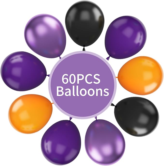 FunHot Halloween Party Balloons, 12 Inch Metallic Purple Black Latex Balloons - Image 3