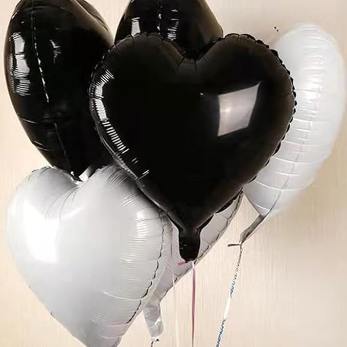 Black White Heart Balloons, 18 Inch Black and Cream White Heart Shape Balloon - Image 3