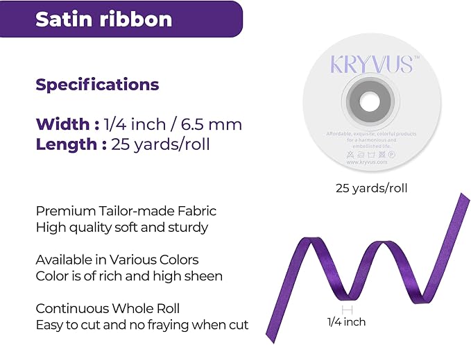 Purple Satin Ribbon 1/4 inch X Continuous 25 Yards, Single Face Polyester - Image 3