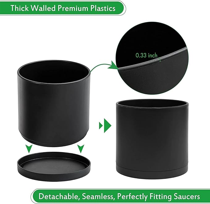 D'vine Dev 2 Pack 12 Inch Modern Plastic Plant Pots, Cylindrical Garden Planters - Image 6