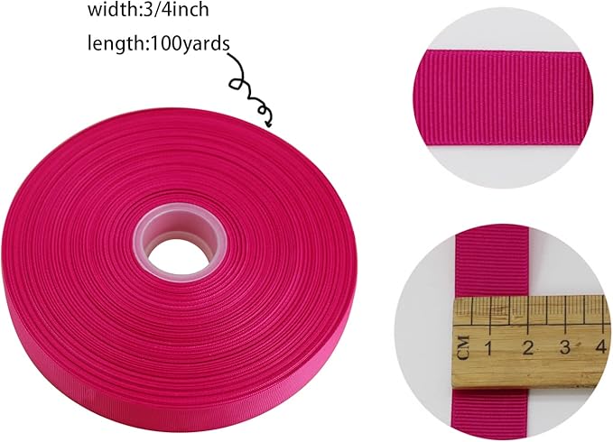 Rose Grosgrain Satin Polyester Ribbon 3/4 inch 100 Yards Wedding Gift Wrapping - Image 4