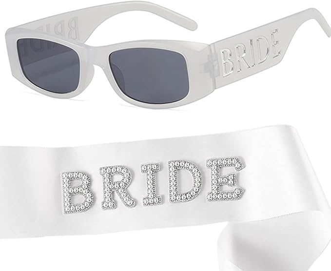 Pearl Bride Sash with Bride Sunglasses- Bachelorette Party Accessories by Ricawa