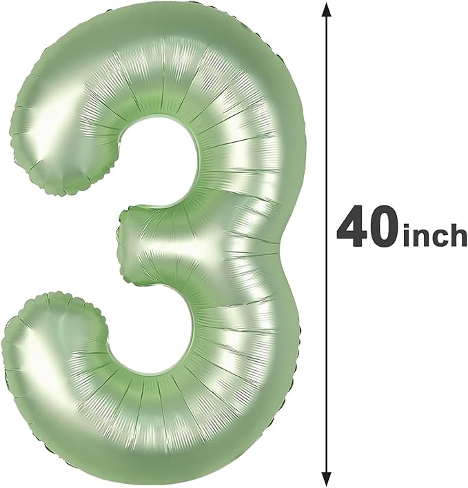 40 Inch Sage Green 3 Large Number Balloon, 3 13 23 30 33 36 Oliver Green - Image 2