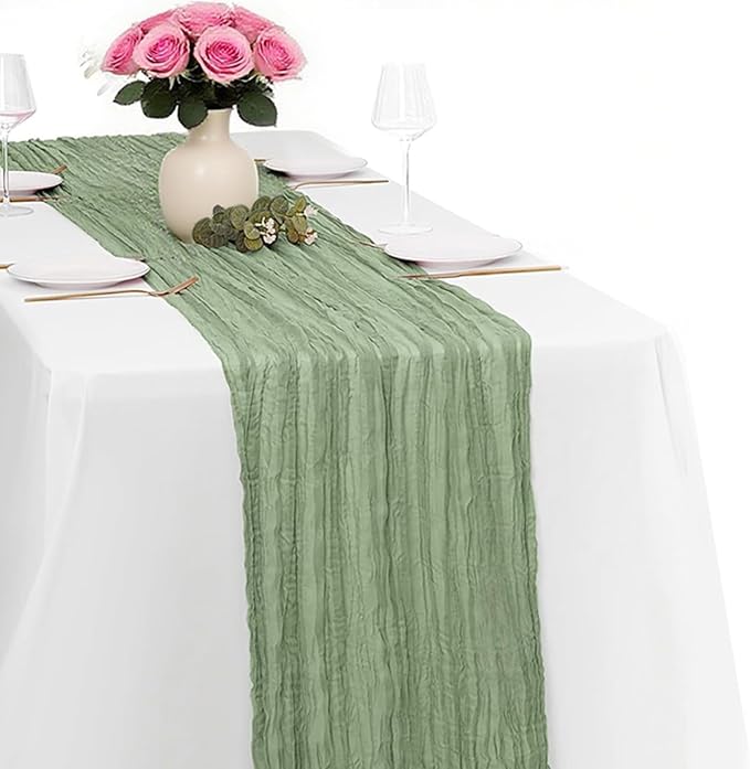 Sage Green Cheesecloth Table Runner -21*120Inch Long Boho Wedding Table Decor by MIRRASMIRROR