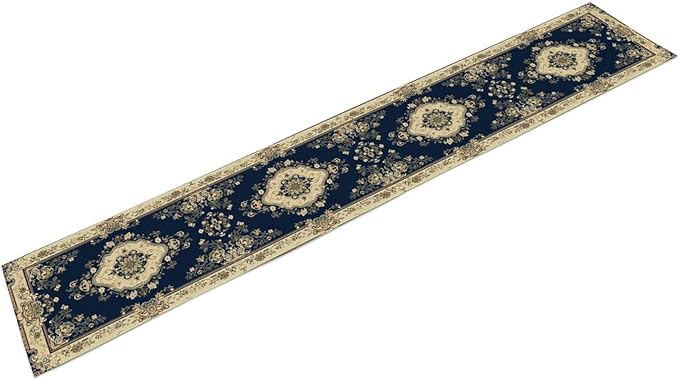 Vintage Elegant Farmhouse Table Runner Blue Beige Flower - Image 7