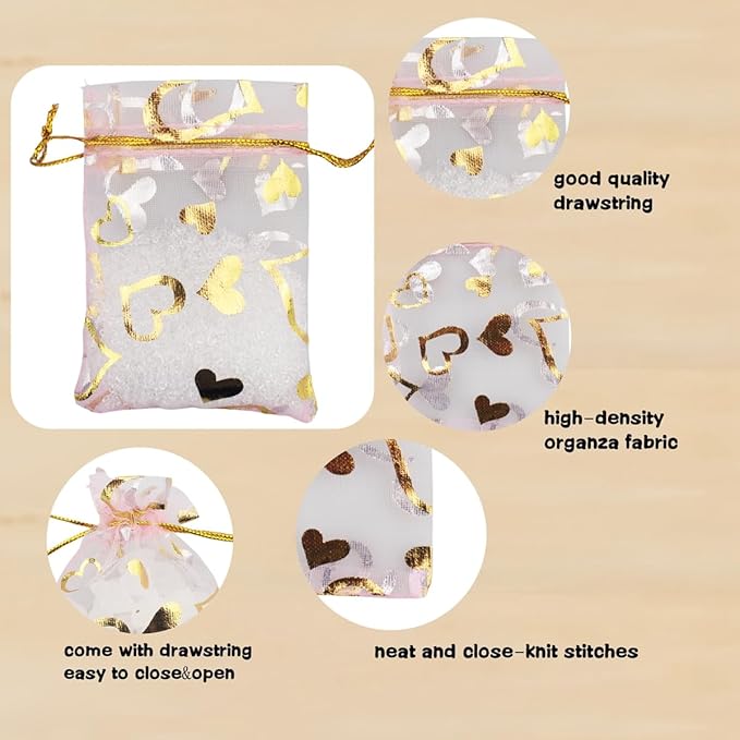 100 Pack 2.8 x 3.5 Inch Flower Heart Organza Jewelry Gift Pouch Candy Pouch - Image 4