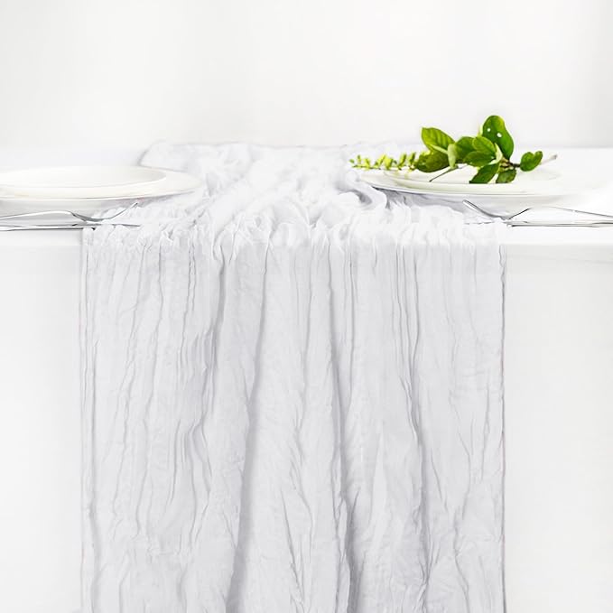 Hahuho Ivory Cheesecloth Table Runner 10ft, Gauze Boho Rustic Table Runners - Image 4