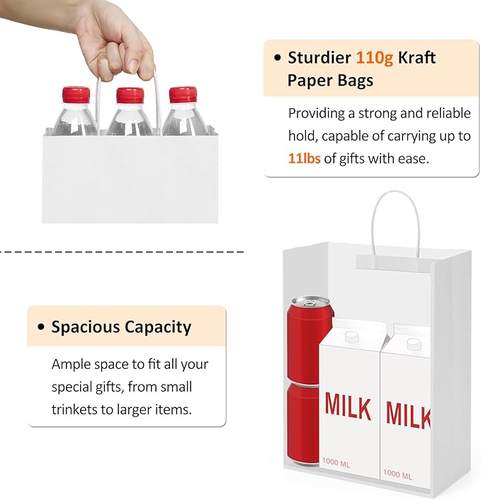 BagDream Red Gift Bags 10x5x13 Inch 100Pcs Large Kraft Paper Bags Bulk - Image 6