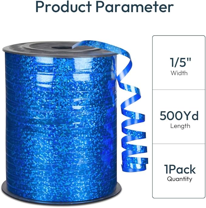KMER LIFE Premium Blue Shiny Curling Shiny Ribbon, 1/5" Wide x 500 Yards - Image 2
