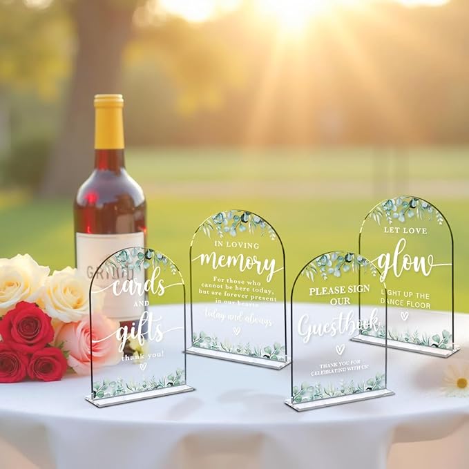 4 Pcs Acrylic Wedding Signs for Reception, Bridal Shower Decorations, Cards and - Image 6