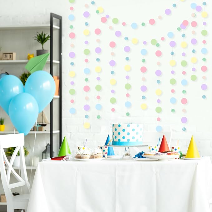 Outus 10 Pieces Colorful Dots Paper Garland Round Glitter Garland Hanging - Image 4
