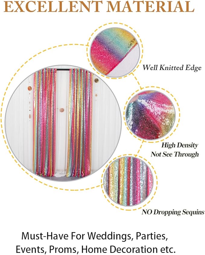 ShinyBeauty 4Pcs 2FTx8FT Rainbow Sequin Backdrop Curtains - Image 5