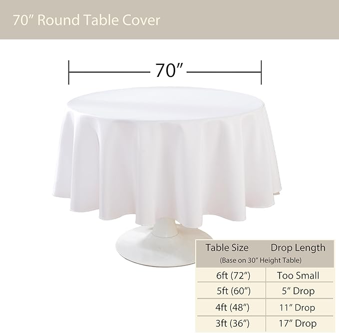 Craft And Party Round Tablecloth, 70 Inch White Tablecloth, Polyester Fabric - Image 3