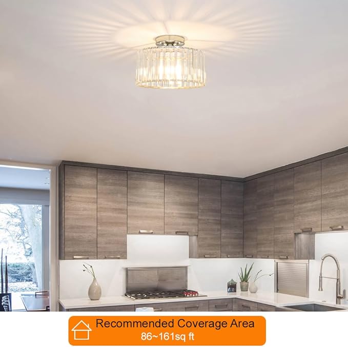 Crystal Ceiling Light Fixture, Chrome Close To Ceiling Light Fixtures, Modern - Image 2