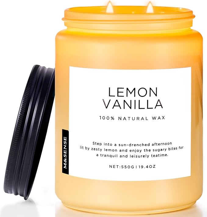 M&SENSE Candles Lemon Vanilla Scented, 19.4oz 110 Hours Long Lasting by MSENSE