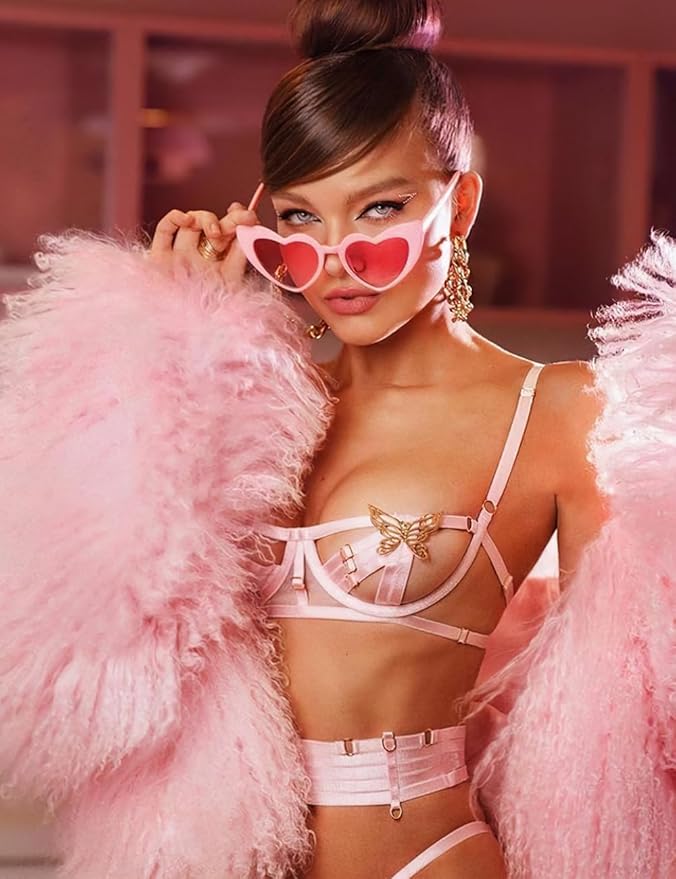 8 Pack Heart Sunglasses Vintage Cat Eye Heart Glasses Retro Bachelorette Bride - Image 4