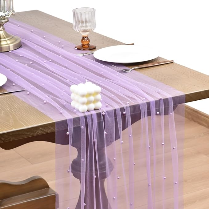 Joanlody Fall Pearl Table Runner 10ft Rustic Boho Tulle Table Runner by Joanlody