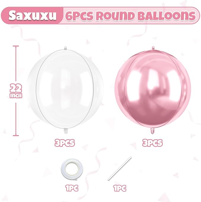 Pink White Giant 4D Foil Balloons, 22 Inch Big Round Foil Balloon - Image 3