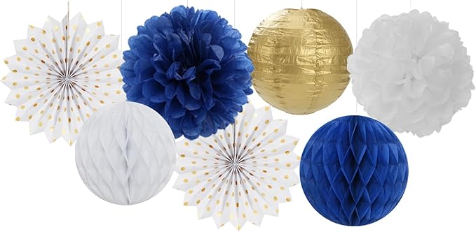 Navy-Blue White Gold Party Decorations - Image 5