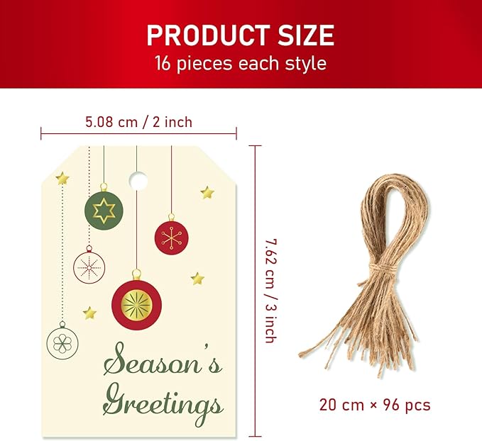 Christmas Gift Tags with String, 6 Styles - Image 3