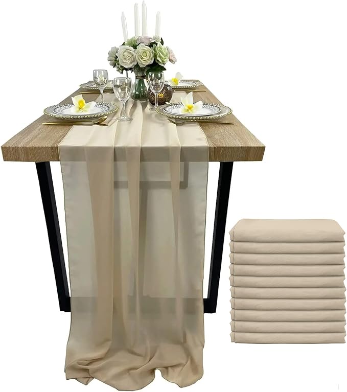 EHLDekol 10 Packs Chiffon Table Runners 27 x 120 inches Romantic Sheer Wedding by EHLDekol