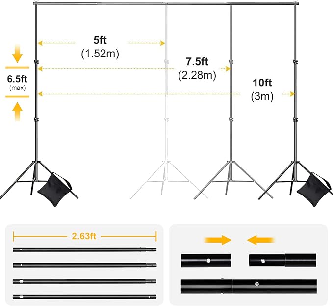 Backdrop Stand for Parties, 6.5x10ft Adjustable Background Support System for - Image 2