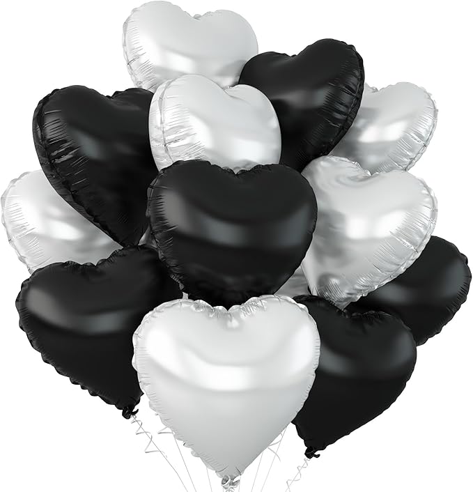 Black Silver Heart Balloons by Adorely