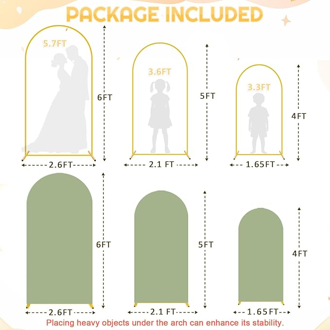 FUHSY Wedding Arch Backdrop Stand and Sage Green Arch Cover Set of 3 Metal - Image 3