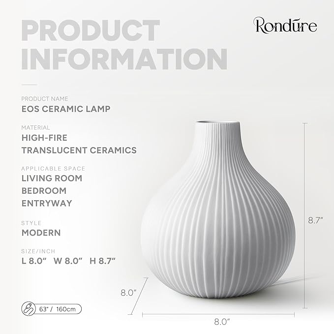 RONDURE 8.7" Modern Ceramic Table Lamp, Modern Bedside Lamps - Image 3